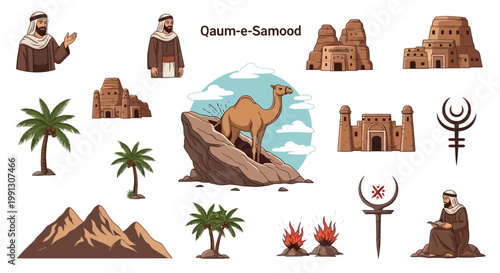 Symbols and landscapes depict the narrative of a lost desert.