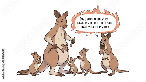 Kangaroo Family's Father's Day: This heartwarming image of a kangaroo family illustrates the loving bond between a father and his offspring, perfect for Father's Day celebrations.
