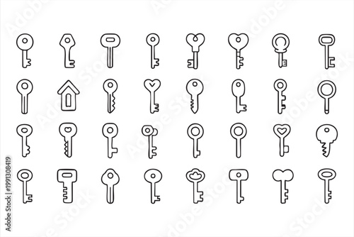 Lock and key icons, security access control authentication symbols
