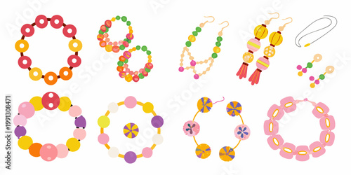 Colorful handmade beaded necklaces and bracelets a playful illustration