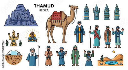 Ancient desert civilization displays traditional attire and historic.