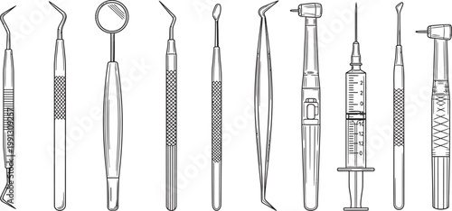 Collection of dental instruments a detailed illustration of tools used in dentistry