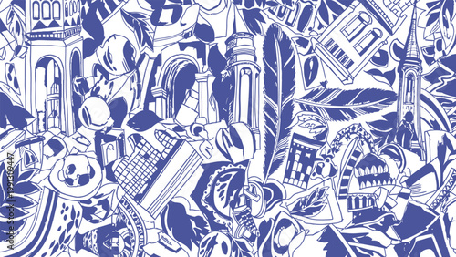 Intricate blue and white willow pattern porcelain design a detailed and ornamental ceramic illustration