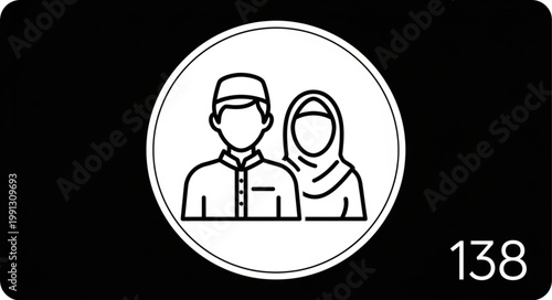 Muslim couple icon in a white circle on a black background with number 138.