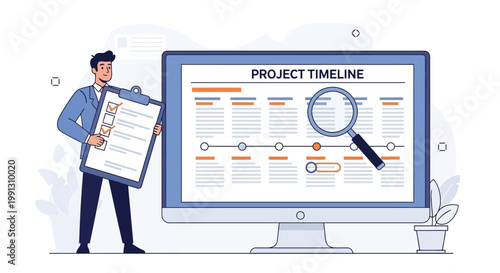 Businessman analyzing project timeline on computer.