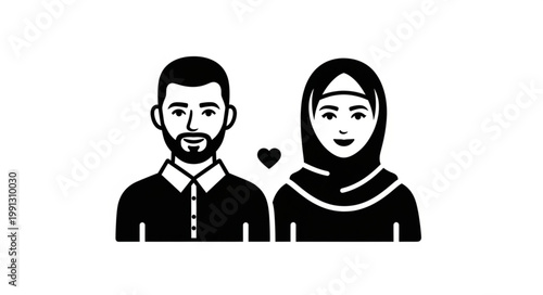 Muslim couple in love, a symbol of togetherness and affection.