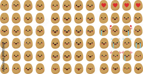 Cute potato cartoon character set with funny emotions kawaii vegetable mascot vector illustration