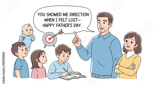 Father's Guidance: A heartfelt tribute to fatherhood, with a father guiding his children with the target and advice on Father's Day.