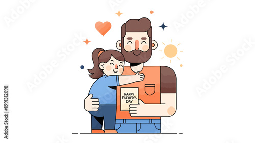 Father's Day Embrace: A heartwarming illustration of a father and daughter sharing a loving embrace, perfect for celebrating Father's Day.