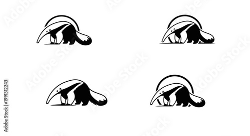 Anteater Silhouette Pattern - A Study in Black and White Simplicity.