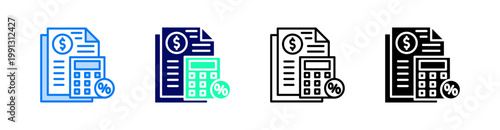 Tax Calculator Multiple Style Icon Set Vector 