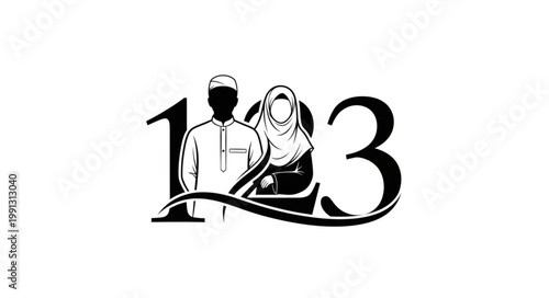 Muslim Couple Silhouette with Numbers - A Symbolic Representation.