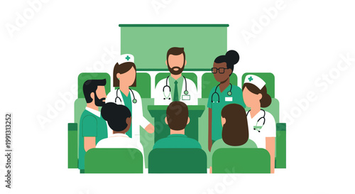 Medical team in green scrubs.