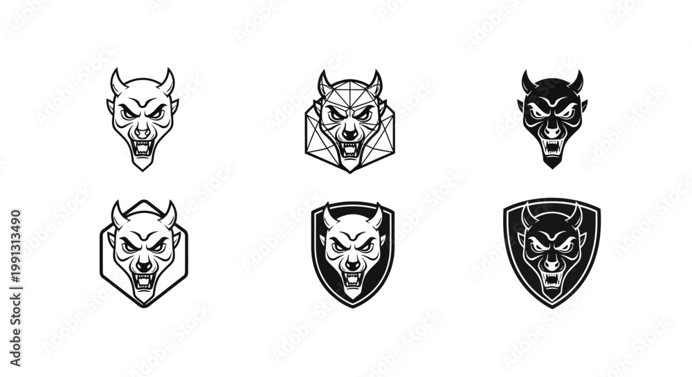 Obraz premium Devil Head Vector Designs - A Collection of Aggressive Mascot Logos.