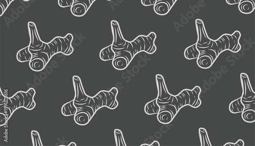 Galangal Seamless Pattern. Handdrawn Root Illustration. Botanical Spice Background. for Packaging Textile Design