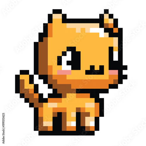 Orange Pixel Cat Character