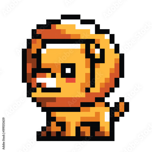 Pixel Lion Cartoon Character