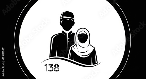 Muslim couple silhouette in a white circle with the number 138.