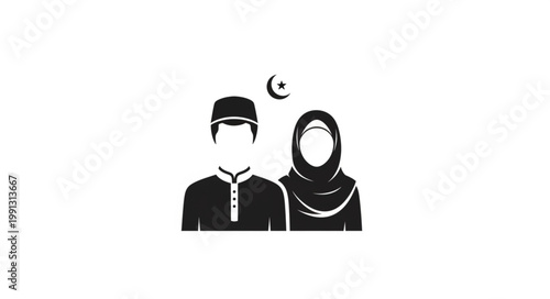 Muslim couple silhouette, representing faith and togetherness in Islam.