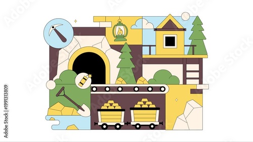 Animation of Gold Mine Vector Illustration