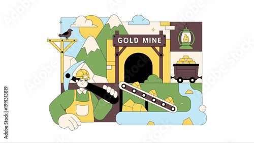 Animation of Gold Mine Vector Illustration