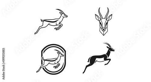 Elegant Gazelle Silhouette Logos - A Collection of Antelope Designs.