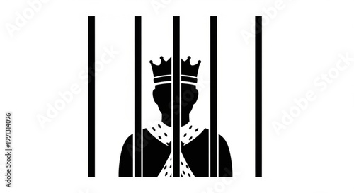 Silhouette of a King Behind Prison Bars Representing a Fall from Power