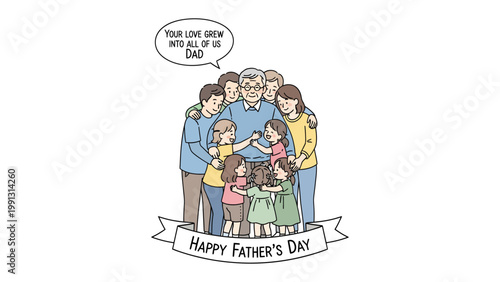 Father's Day Celebration: A heartwarming scene unfolds as a family unites to celebrate their father, a tender illustration radiating love and appreciation.