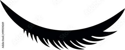 Eyelash icon with minimalist style in black silhouette on white background for beauty and makeup graphics.
