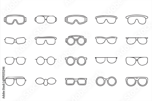 Sunglasses icons, eyewear goggles fashion line symbols
