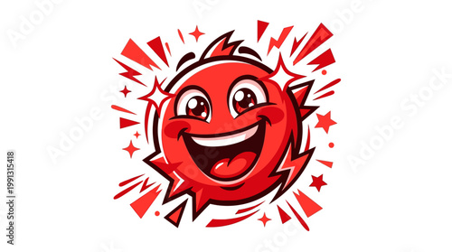 Smiling Red Cartoon Emoticon Face.
