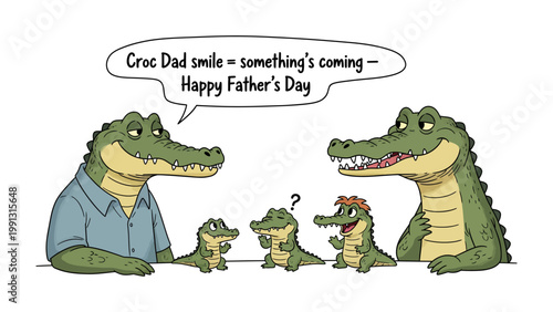 Father's Day Crocodile Family: A heartwarming Father's Day greeting featuring an endearing family of crocodiles, each with their own unique personality.