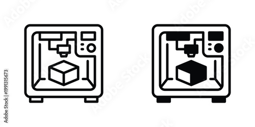 3D Printer Vector Line Icon for modern technology and manufacturing