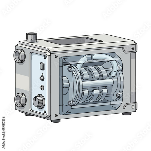 Industrial Rotary Lobe Pump Illustration with Transparent Housing