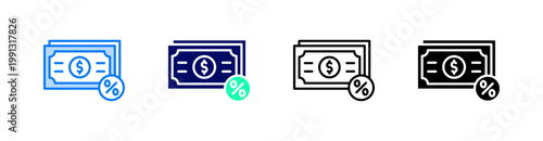 Commission Multiple Style Icon Set Vector 