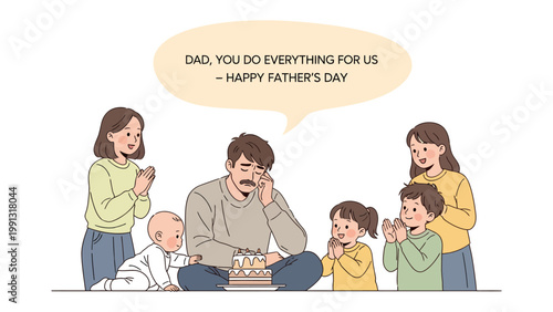 Happy Father's Day: A heartfelt Father's Day scene features a loving family gathered around a caring father, showcasing warmth and family togetherness.