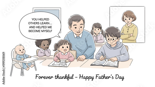 Father's Day Dedication: A heartwarming depiction of a father's influence, illustrating the impact on a child's learning journey and the creation of lifelong memories. 
