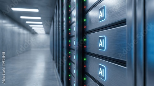Ai server racks in a modern data center corridor