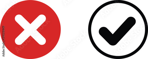Check and Cross Icon Set: Red Cancel and Black Tick Symbols for Approval and Rejection