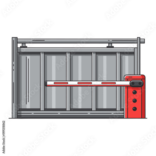 Automated barrier gate for parking lot or security checkpoint, modern access control system.