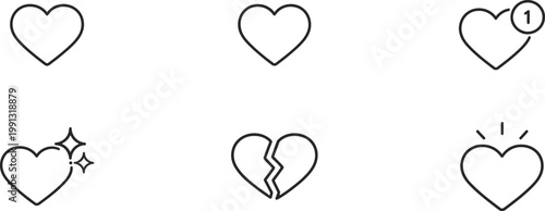 Collection of hand drawn heart icons love brokenness and affectionate expressions