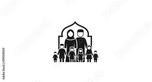 Muslim Family Icon Depicting Parents and Children in a House.