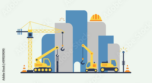 Construction vehicles at work site.