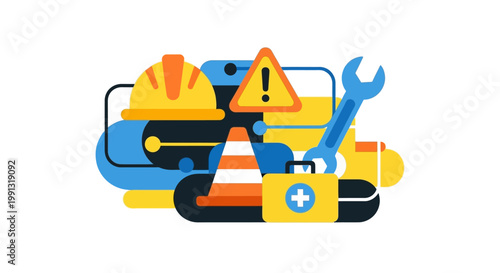 Construction tools and safety equipment.