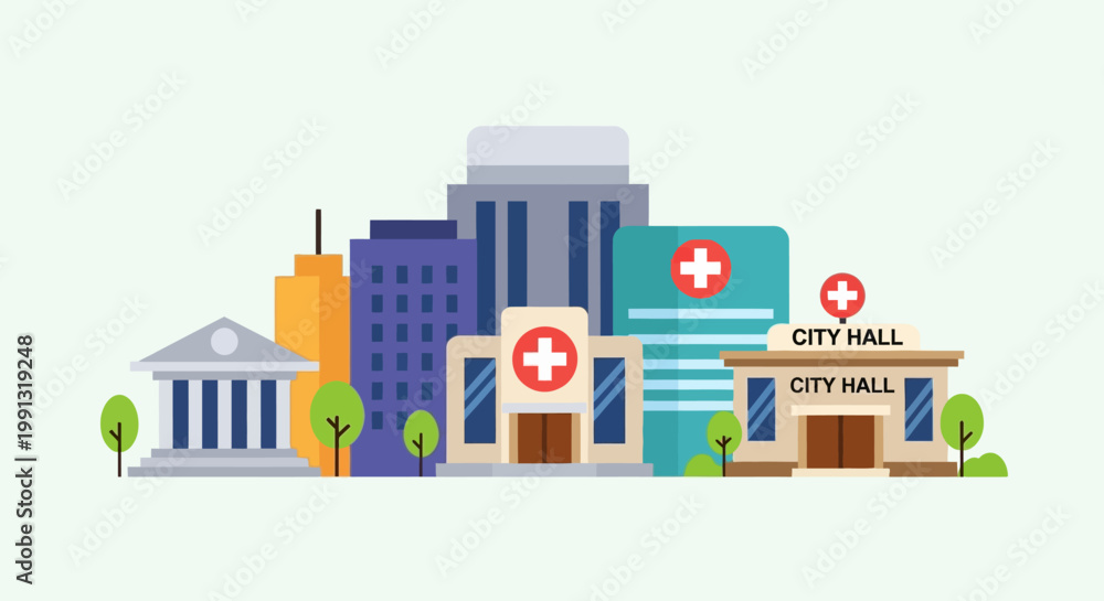 Fototapeta premium Hospital Building with Red Cross.