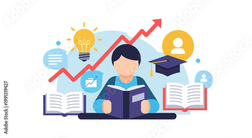 Student studying with open book.