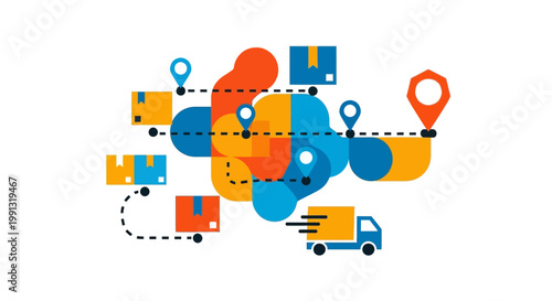 Truck with Delivery Route Map.