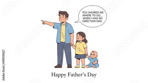 Father's Day Guidance: A dad guides his children, symbolizing direction and support, a heartwarming message for Father's Day.