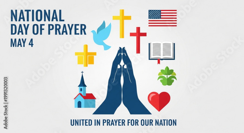 National Day of Prayer May 4 vector illustration with religious symbols and American flag concept of unity and faith for the nation