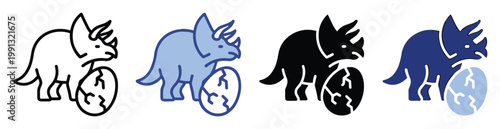 Triceratops dinosaur with cracked egg for educational content and prehistoric themed graphic assets